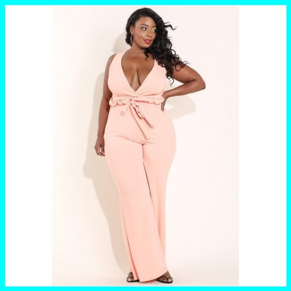 NWT Plus Size V-Neck Jumpsuit w/ Paper Bag Waist - Picture 9 of 11